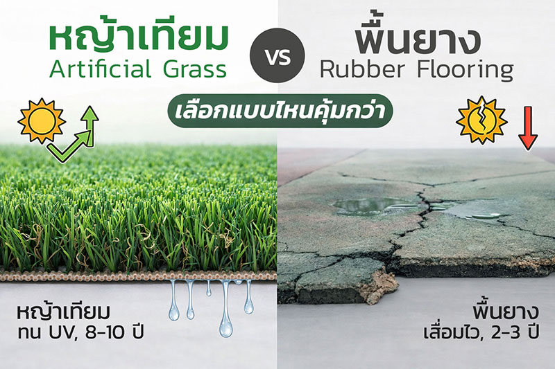 พื้นยาง VS หญ้าเทียม เปรียบเทียบหญ้าเทียมกับพื้นยาง